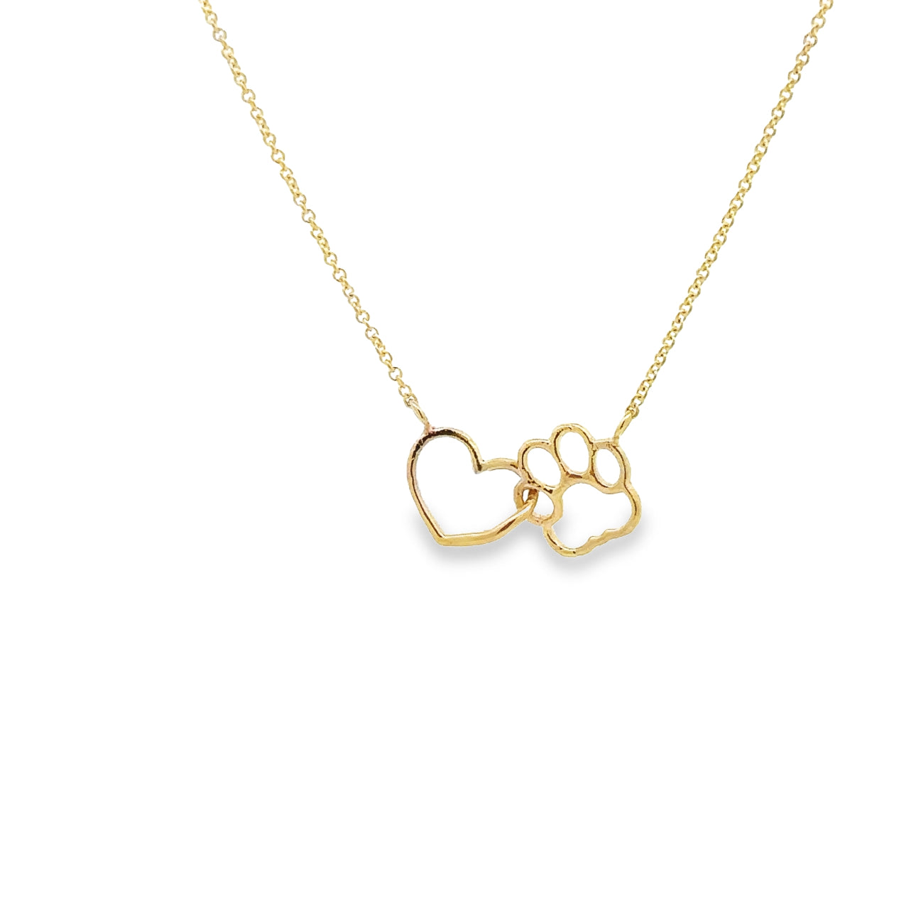 WD1328 14kt Gold Paw & Heart Necklace