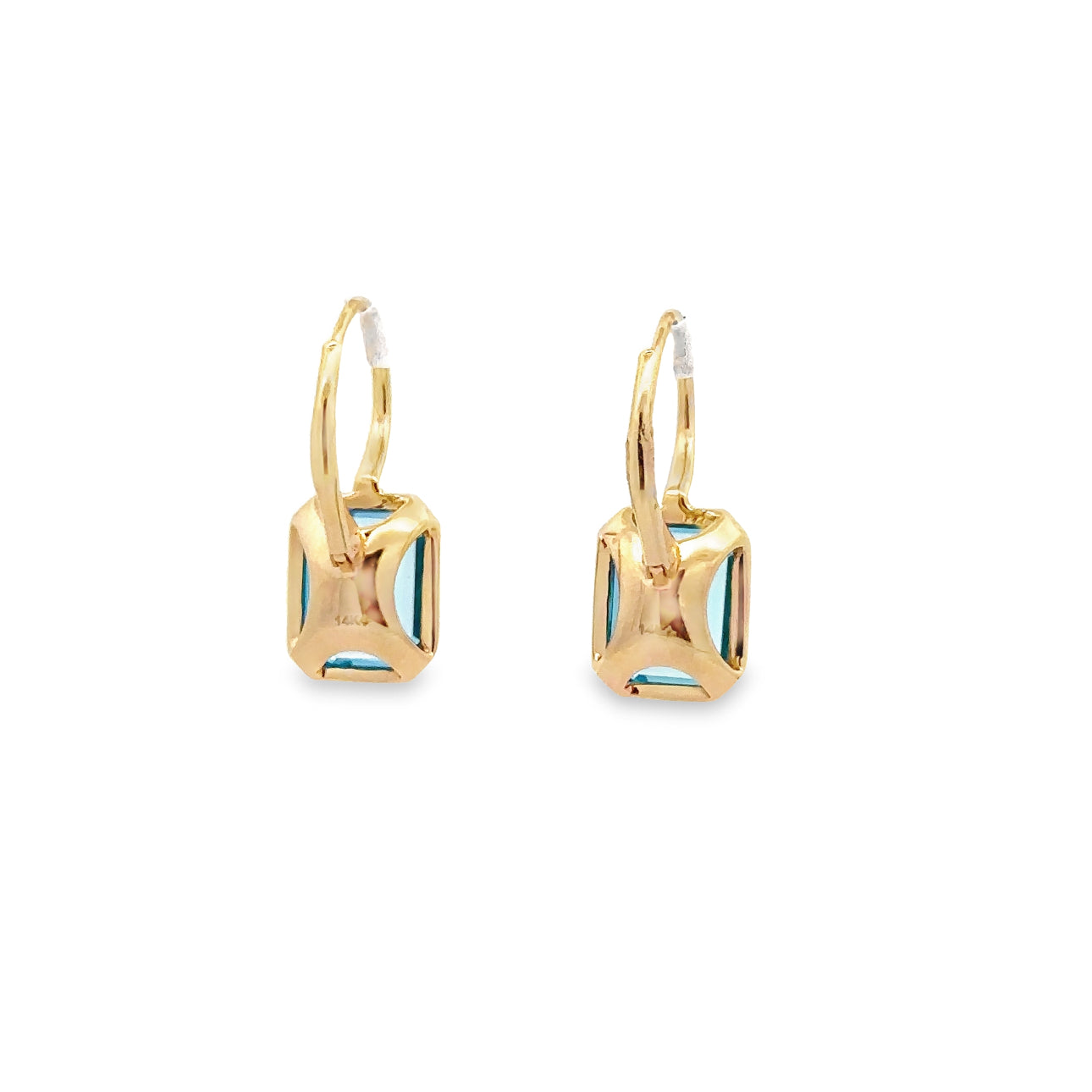 WD1345 14KT Gold Emerald Shaped Blue Topaz Earrings