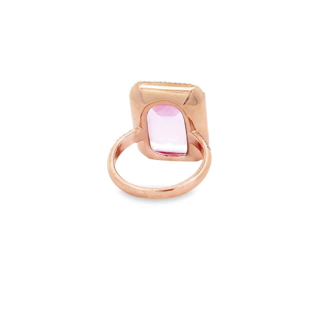 WD1349 14kt Gold Pink Zircon Ring with Diamond Detail and Halo