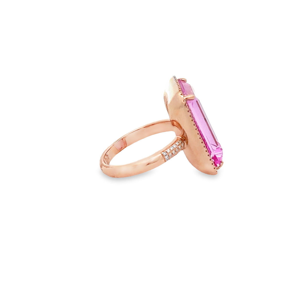 WD1349 14kt Gold Pink Zircon Ring with Diamond Detail and Halo