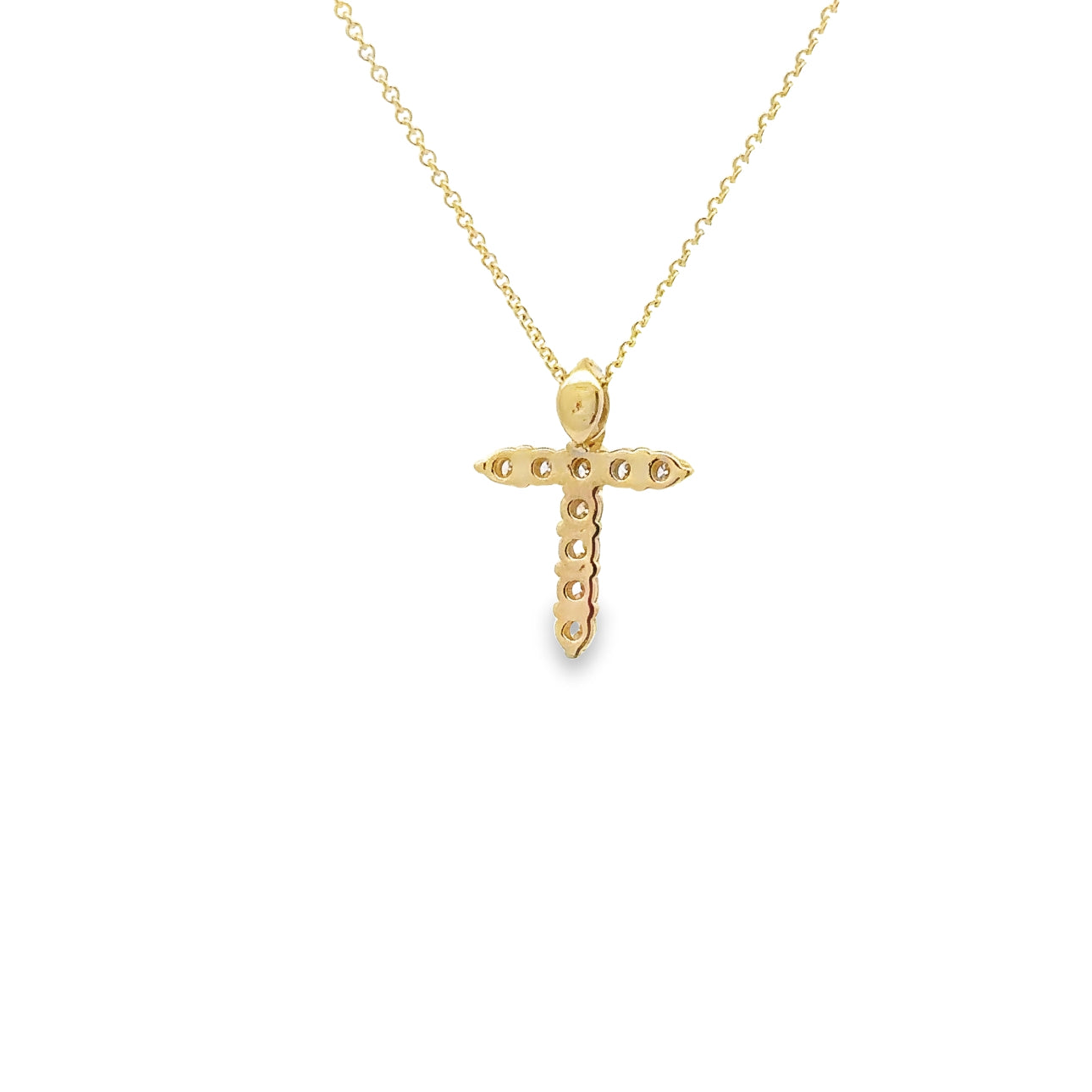 WD1346 Yellow Gold Shared Prong  Diamond Cross Necklace