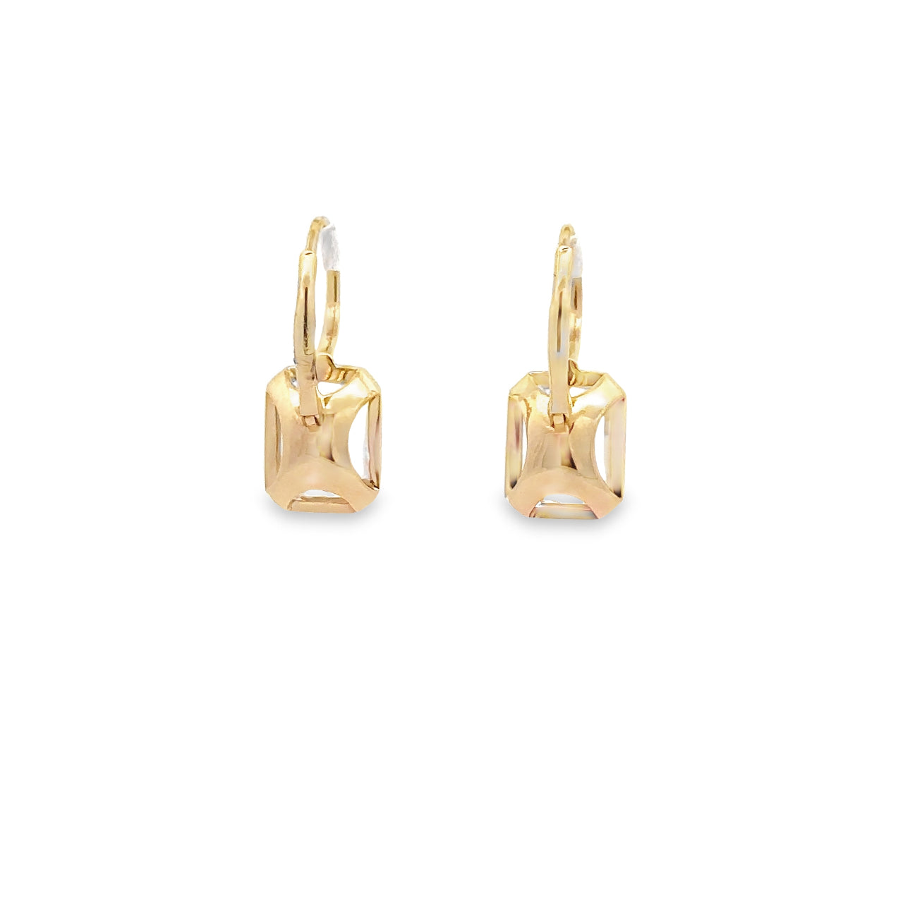 WD1350 14KT Gold Emerald Shaped White Topaz Earrings