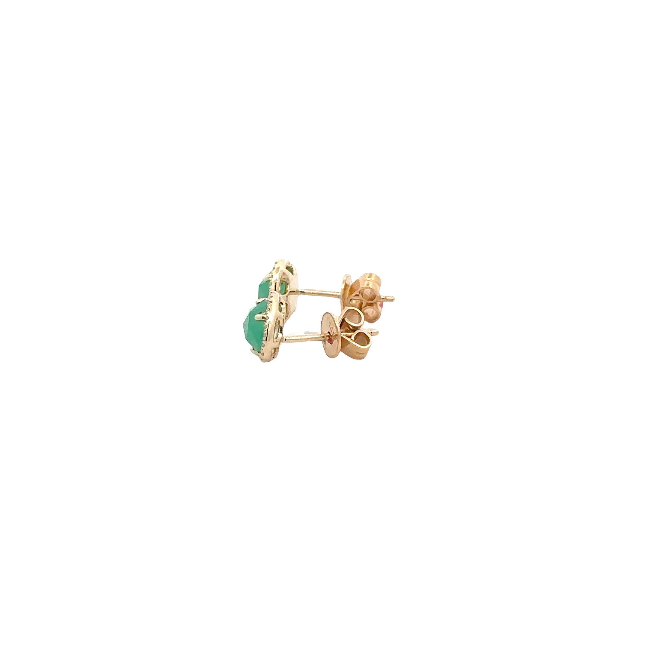 WD1353 14KT Gold Organic Shaped Emerald with Diamond Halo Stud Earrings