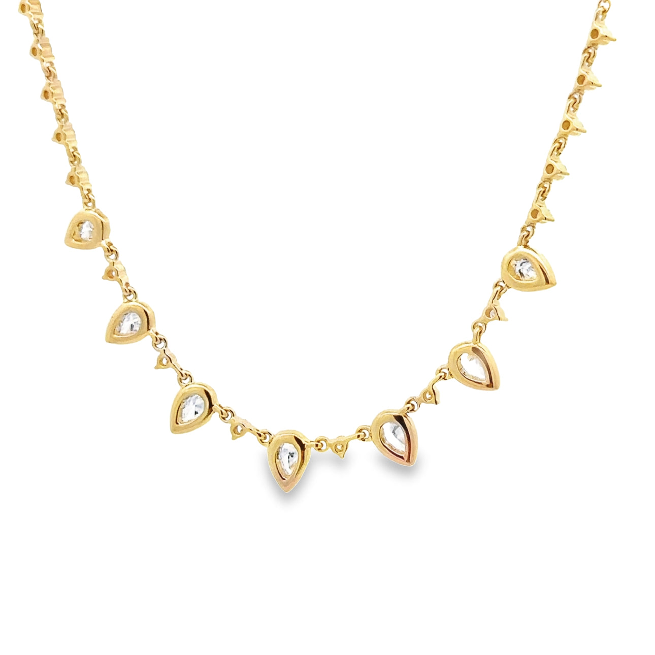 WD1357 14kt Gold Pear Shaped Diamond with Halos and Diamond Detail Necklace