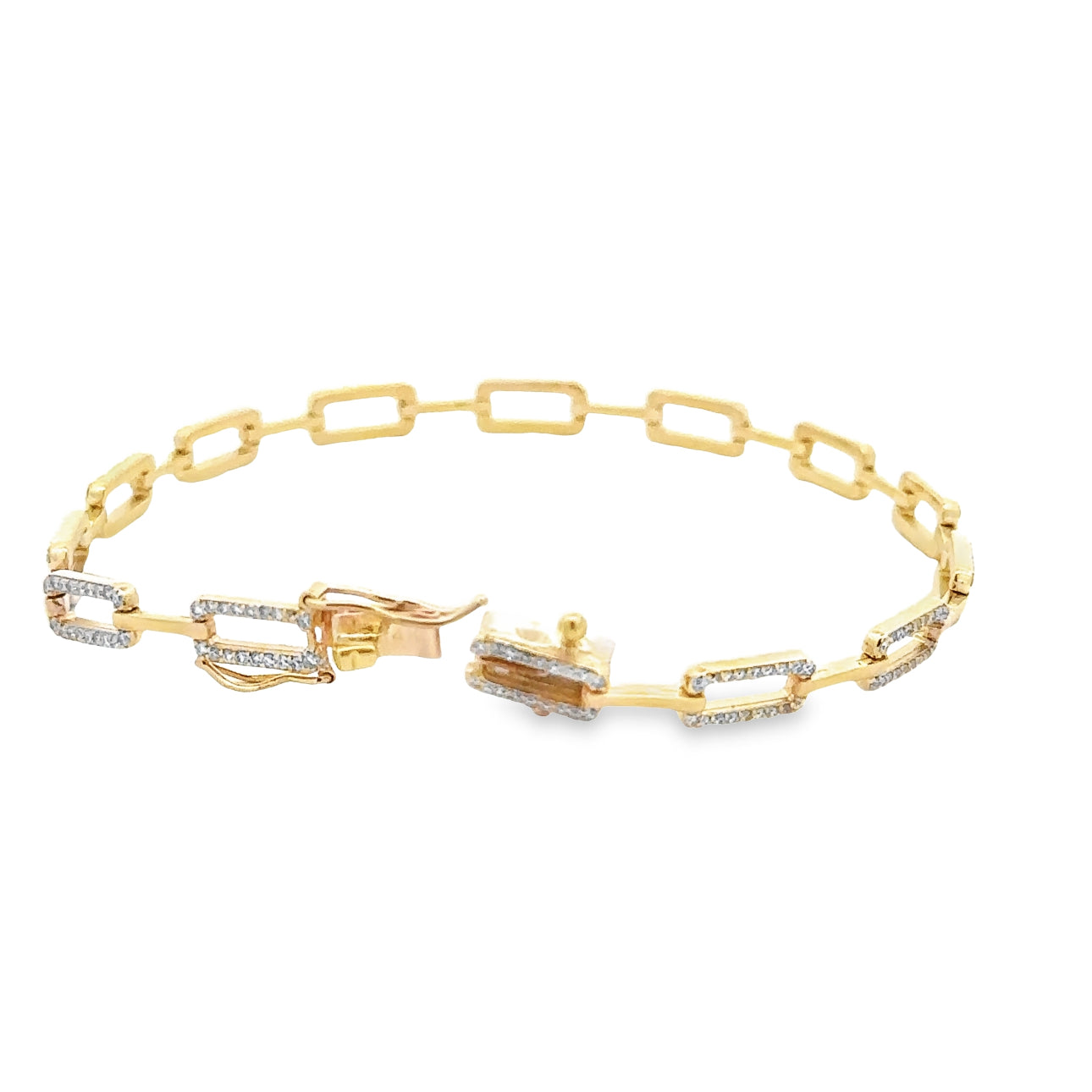 WD1358 14kt Gold Flat Linked with Pave Diamond Detail Bracelet