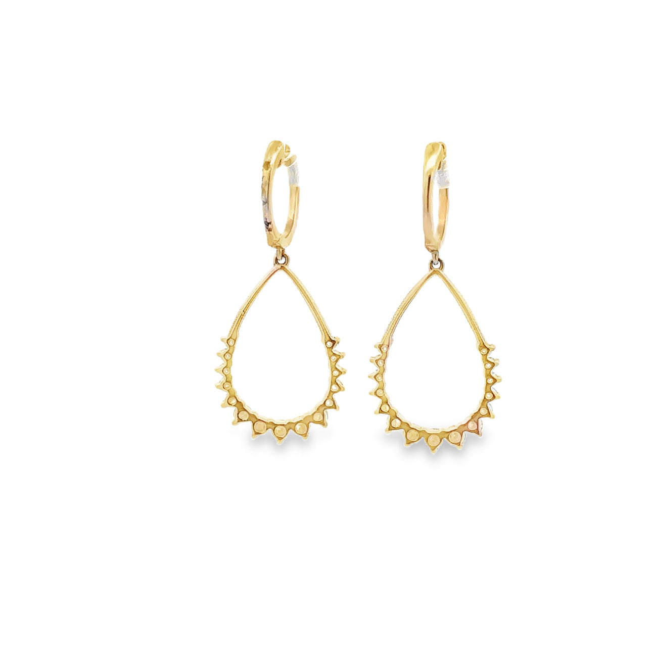 WD1635 14KT Gold Pear Shaped Drop with Diamond Detail Earrings