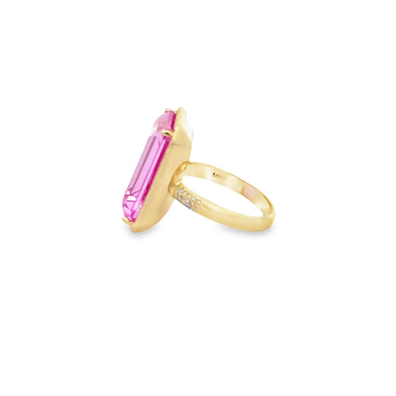 WD1349 14kt Gold Pink Zircon Ring with Diamond Detail and Halo