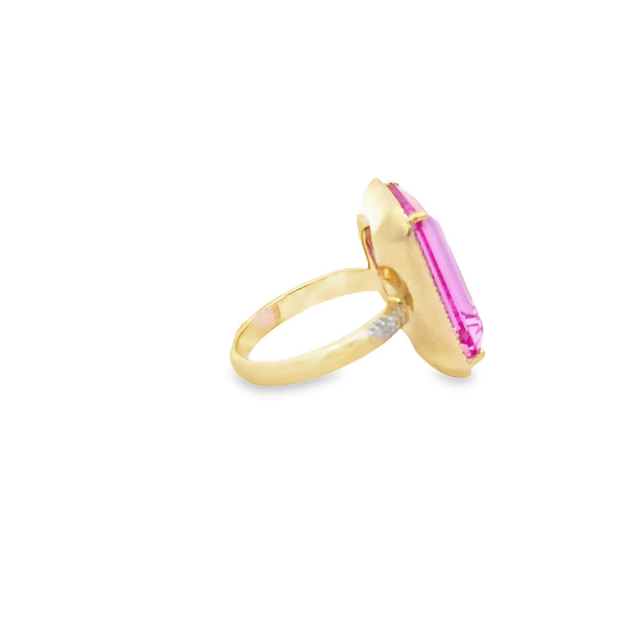 WD1349 14kt Gold Pink Zircon Ring with Diamond Detail and Halo