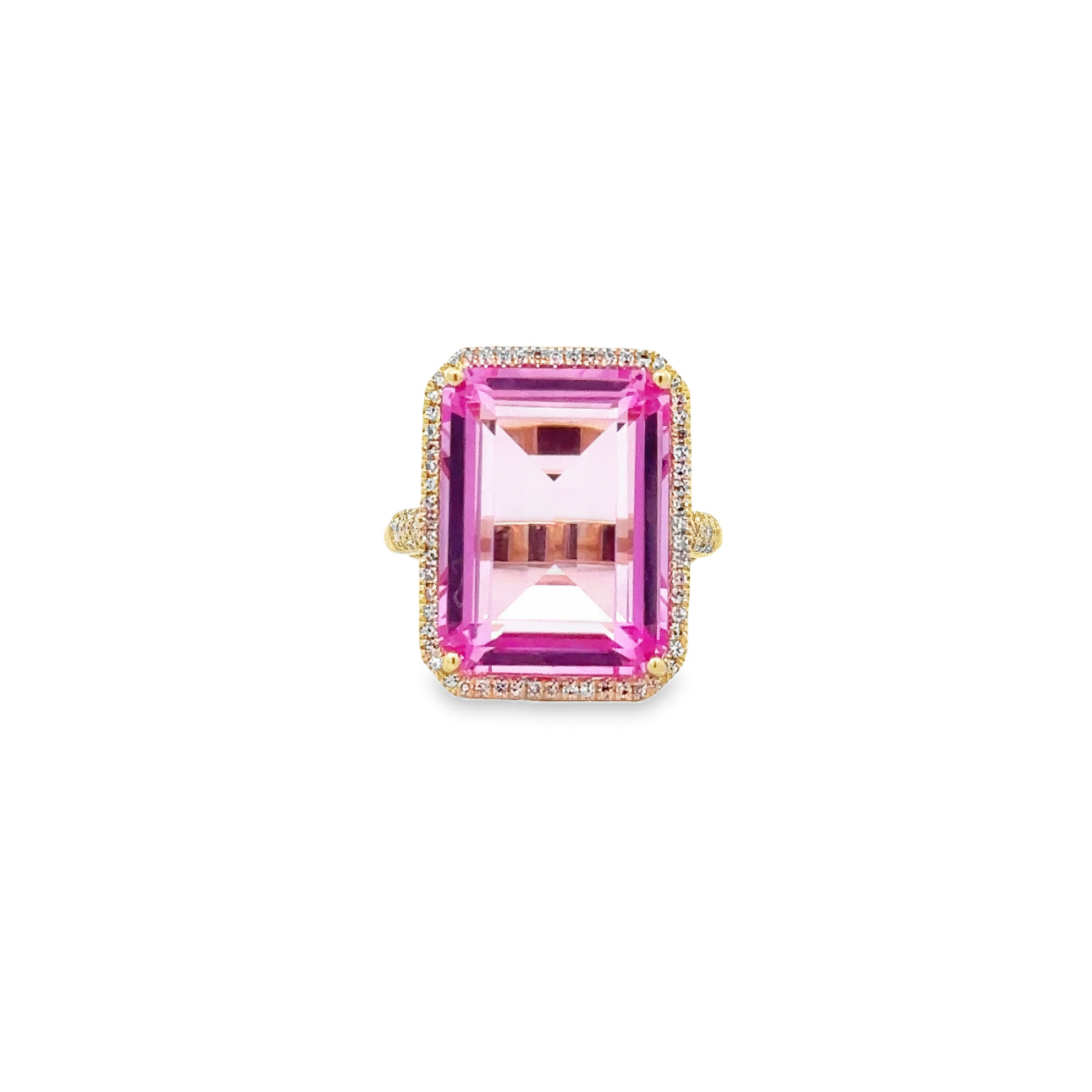 WD1349 14kt Gold Pink Zircon Ring with Diamond Detail and Halo