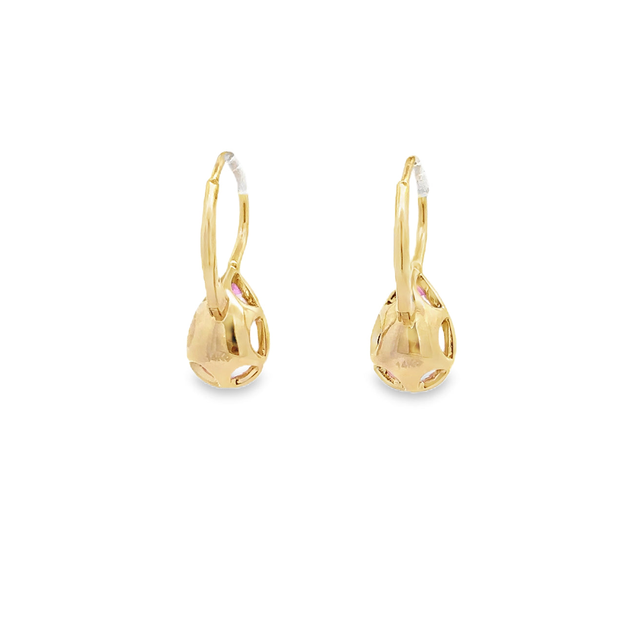 WD1673 14KT GOLD Pear Shaped Pink Zircon Drop Earrings