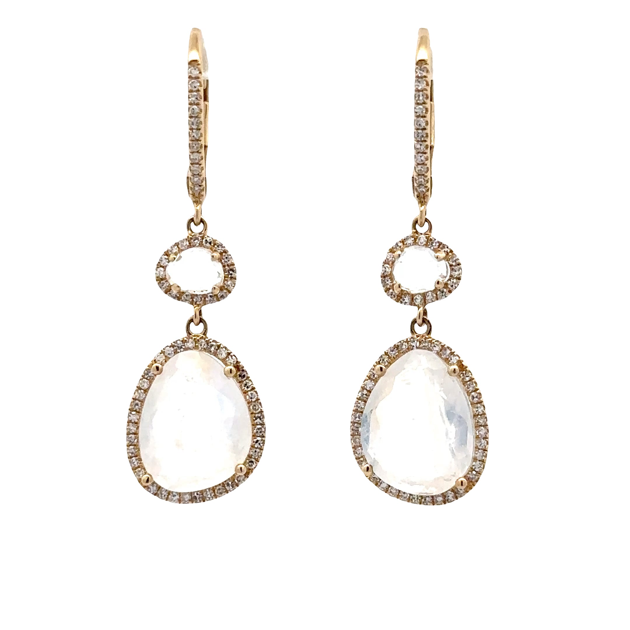 WD1808 14kt Gold Organic Moonstone Earrings with Pave Diamond Halos