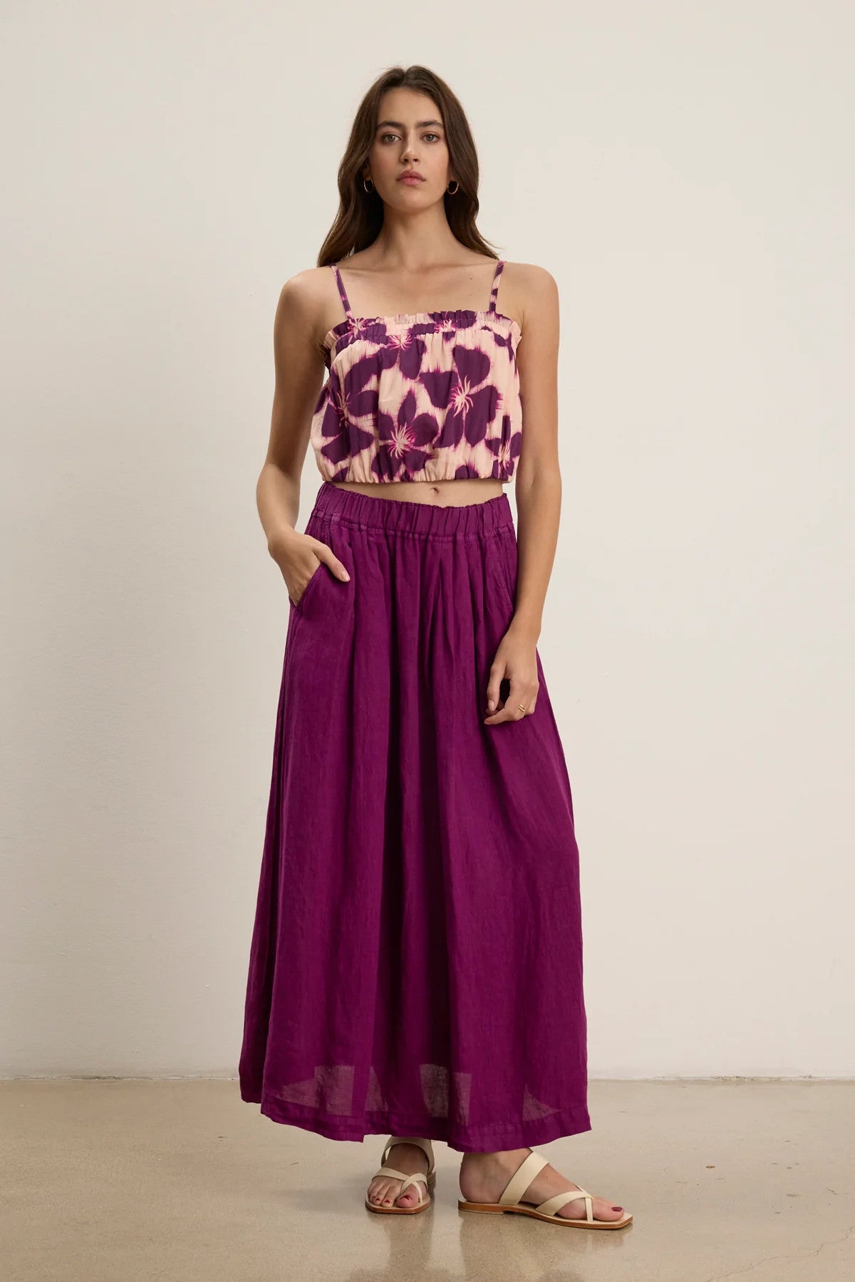 LINDA07g Velvet Maxi Linen Skirt