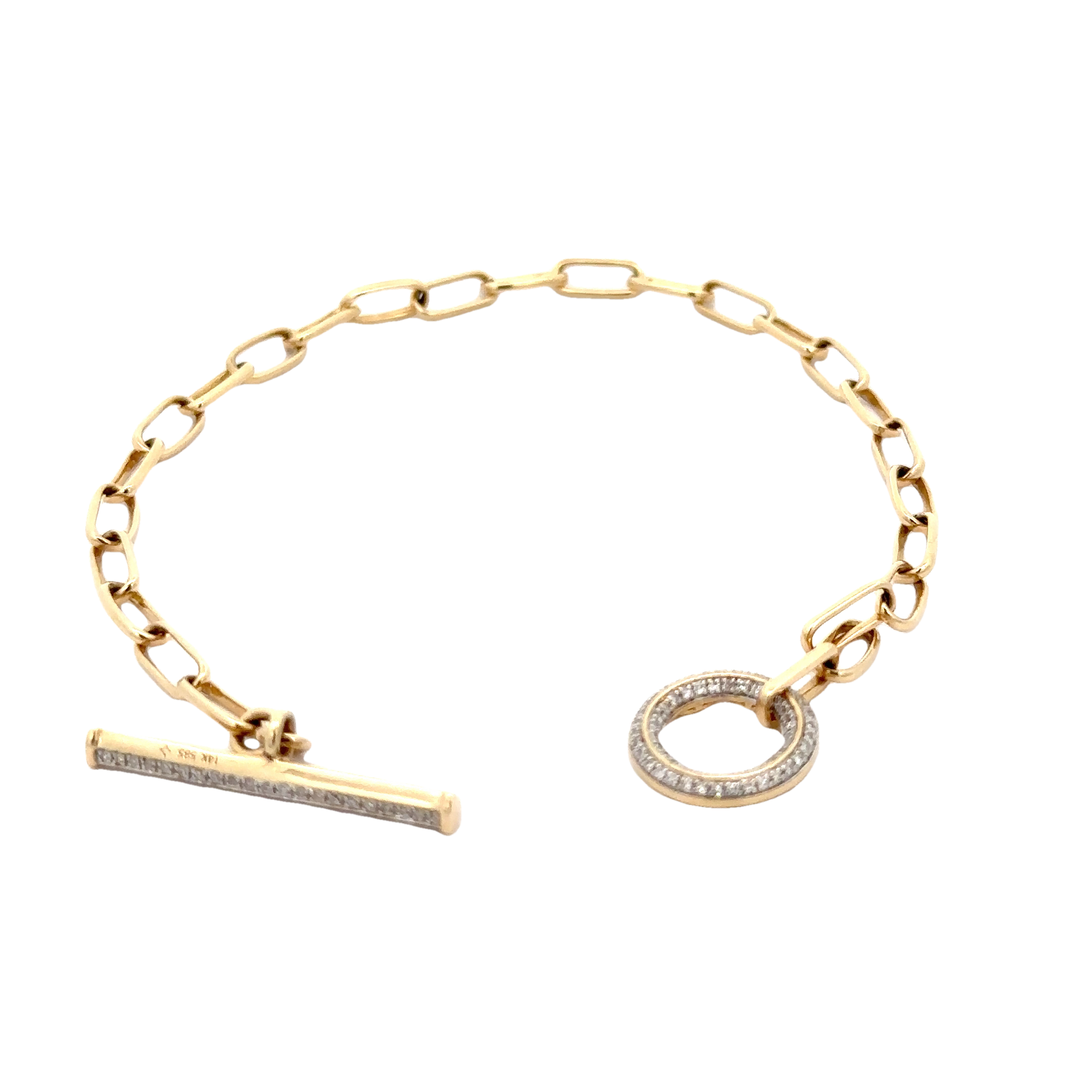 WD1703 14kt Gold Paperlink Bracelet with Pave Diamond Toggle Clasp