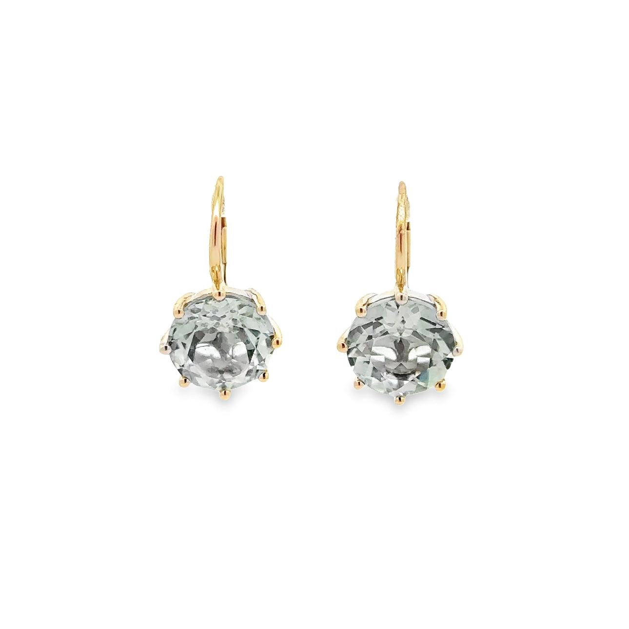 WD1342 14KT GOLD ROUND CUT Green Amethyst EARRING