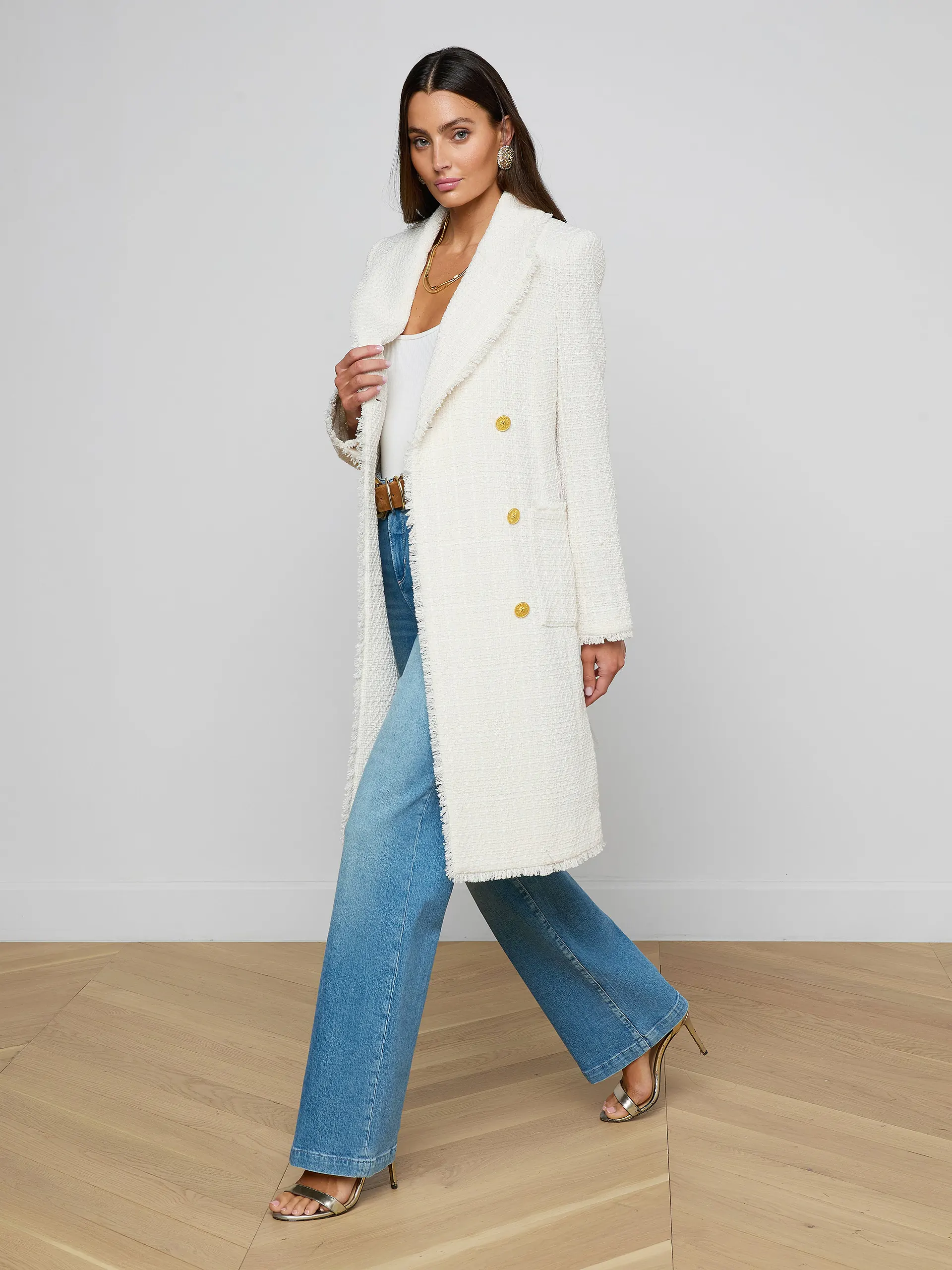 10047TRNvw L'AGENCE Cooper Tweed Trench Coat