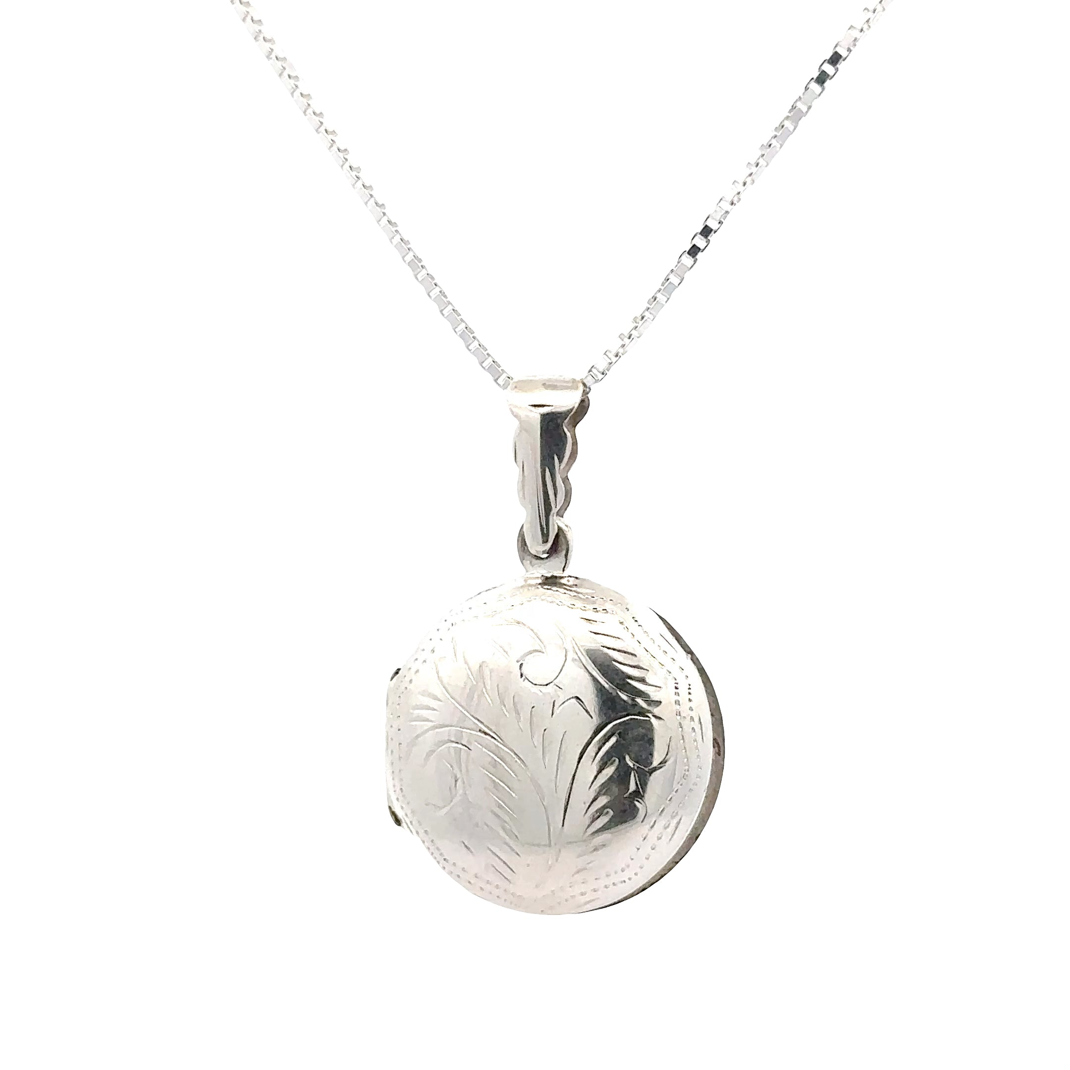 TL56-BX30-30 Italian Sterling silver Hand Engraved Locket with 18" Box Chain