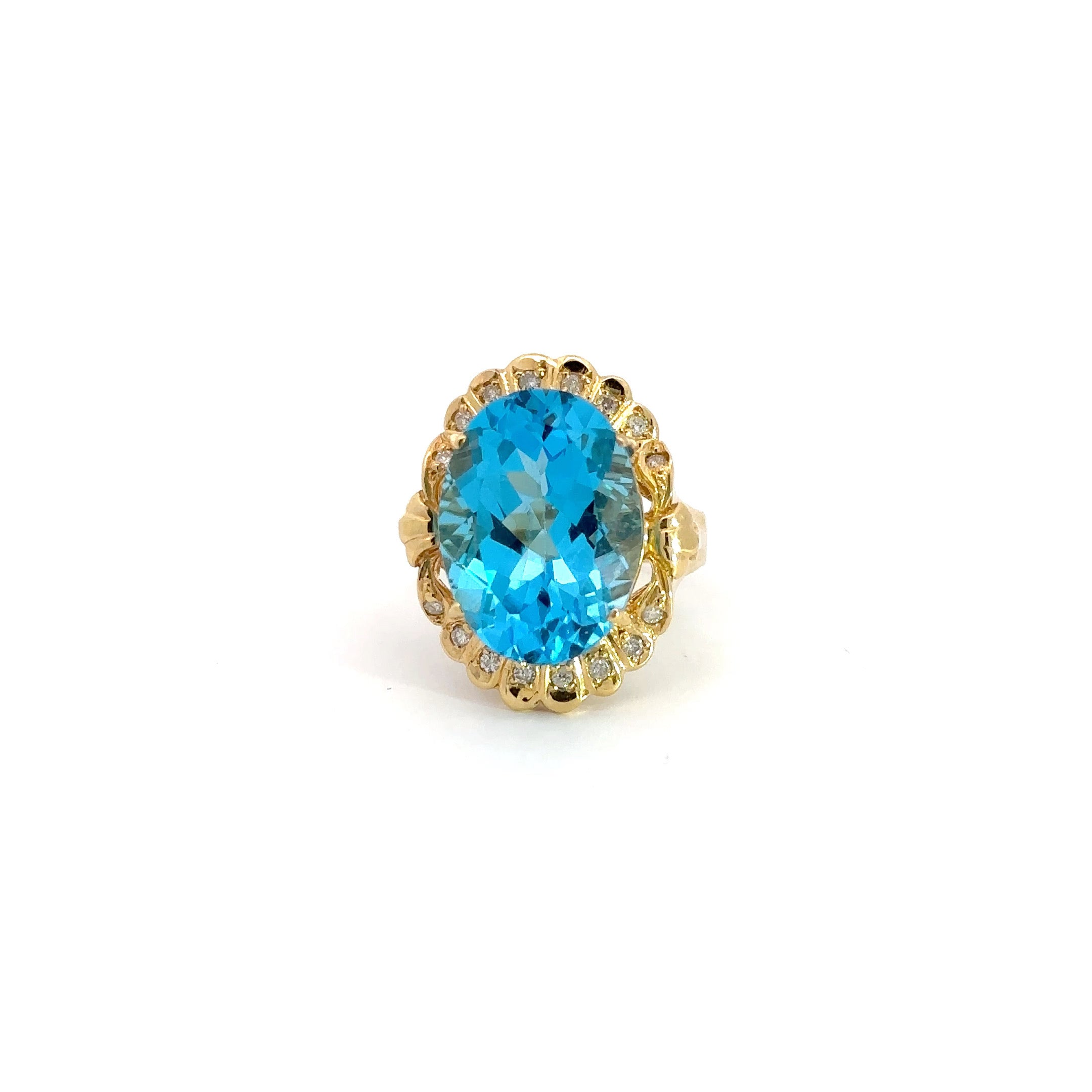 351260-bt7 14kt yellow gold 14.60ct Blue Topaz with .20ct diamond Ring