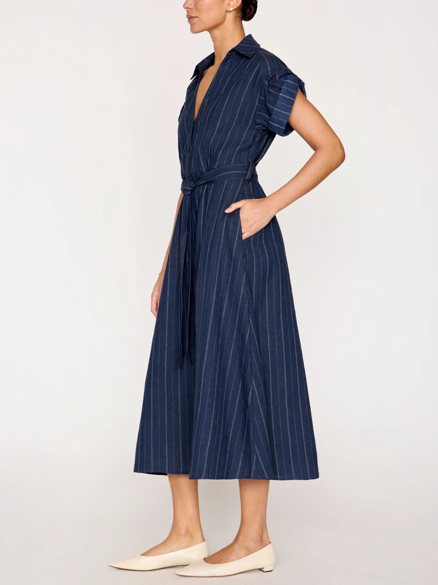 NLS3998np Brochu Walker Fia Belted Stripe Dress