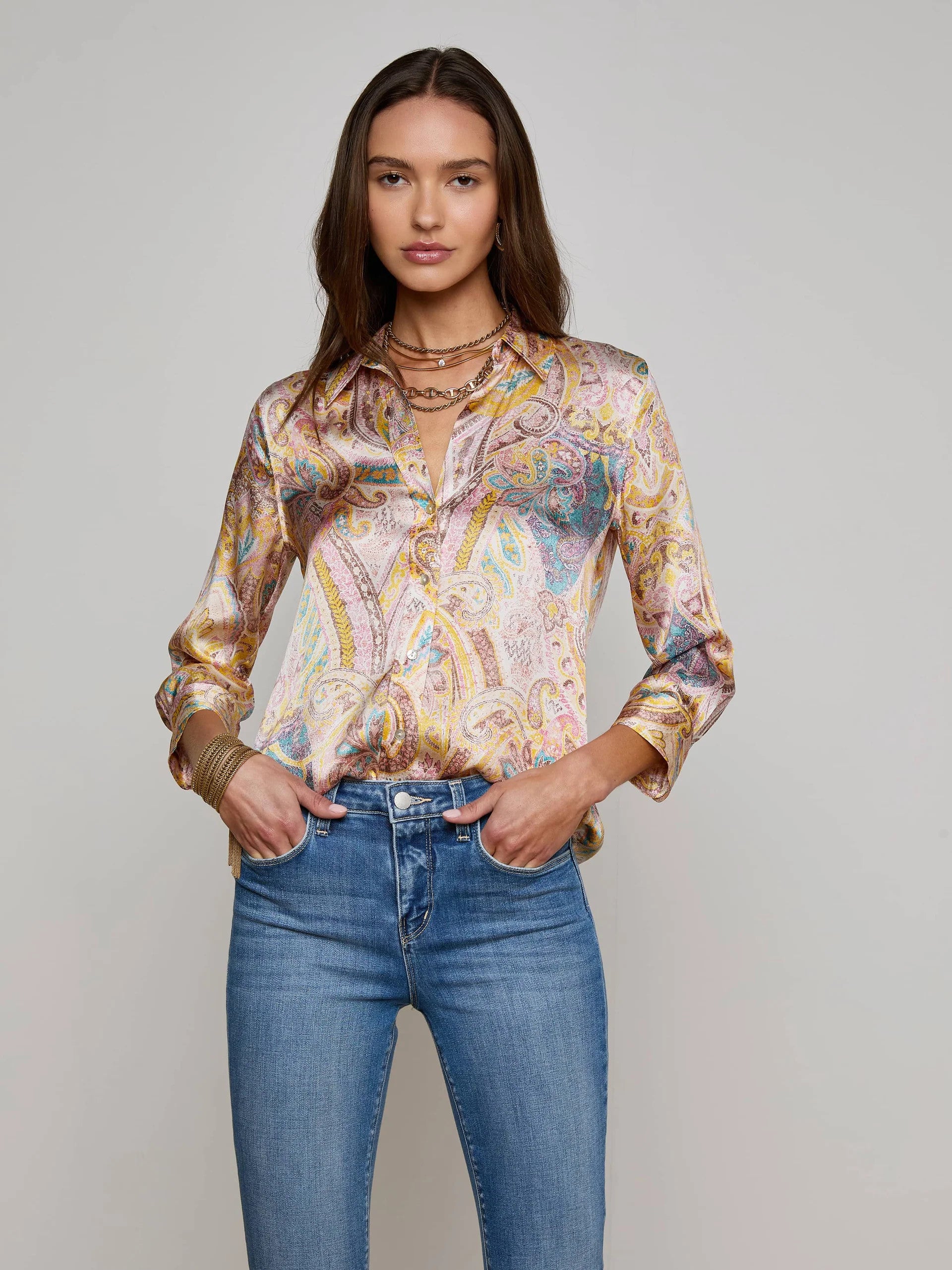 40126WPNmwp L'AGENCE Dani Silk Blouse