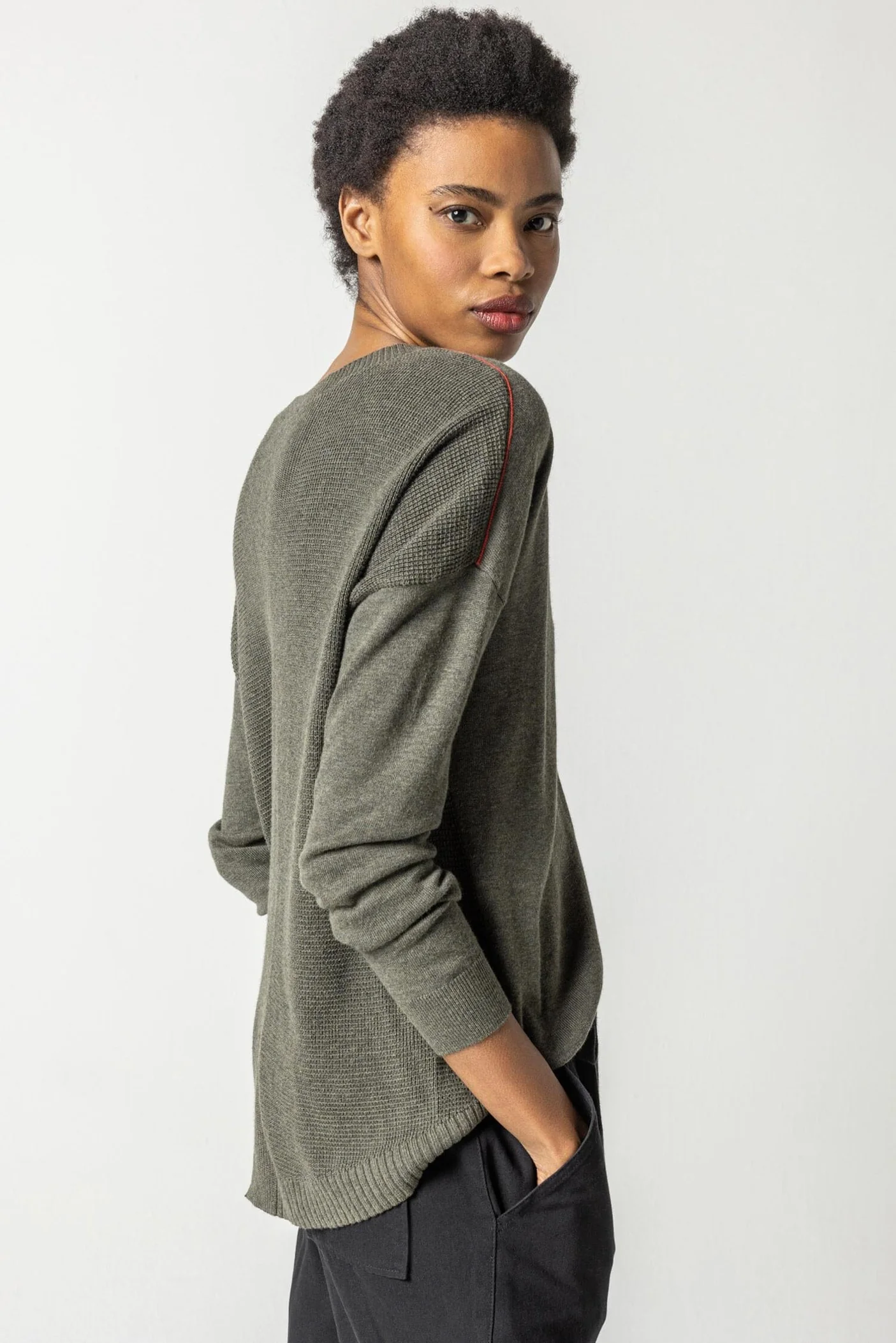 PA2259m Lilla P Wrapped Seam V-Neck Sweater