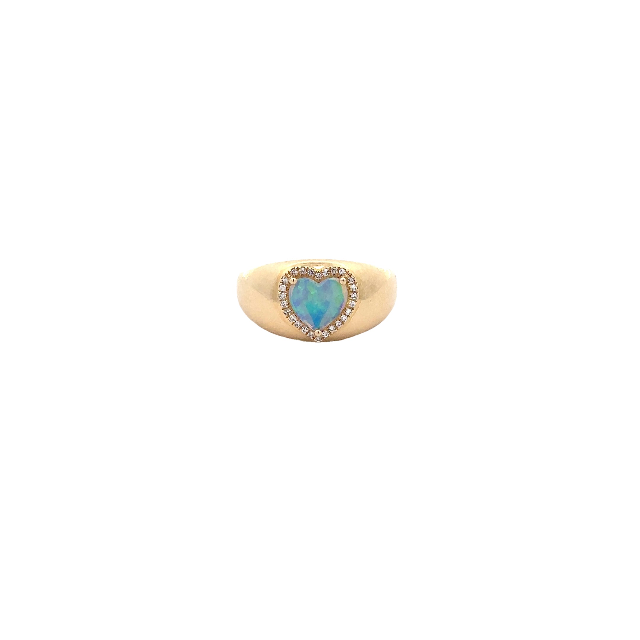 WD1721 14kt Gold Cigar Band with Opal Heart Center Detailed with Diamond Halo