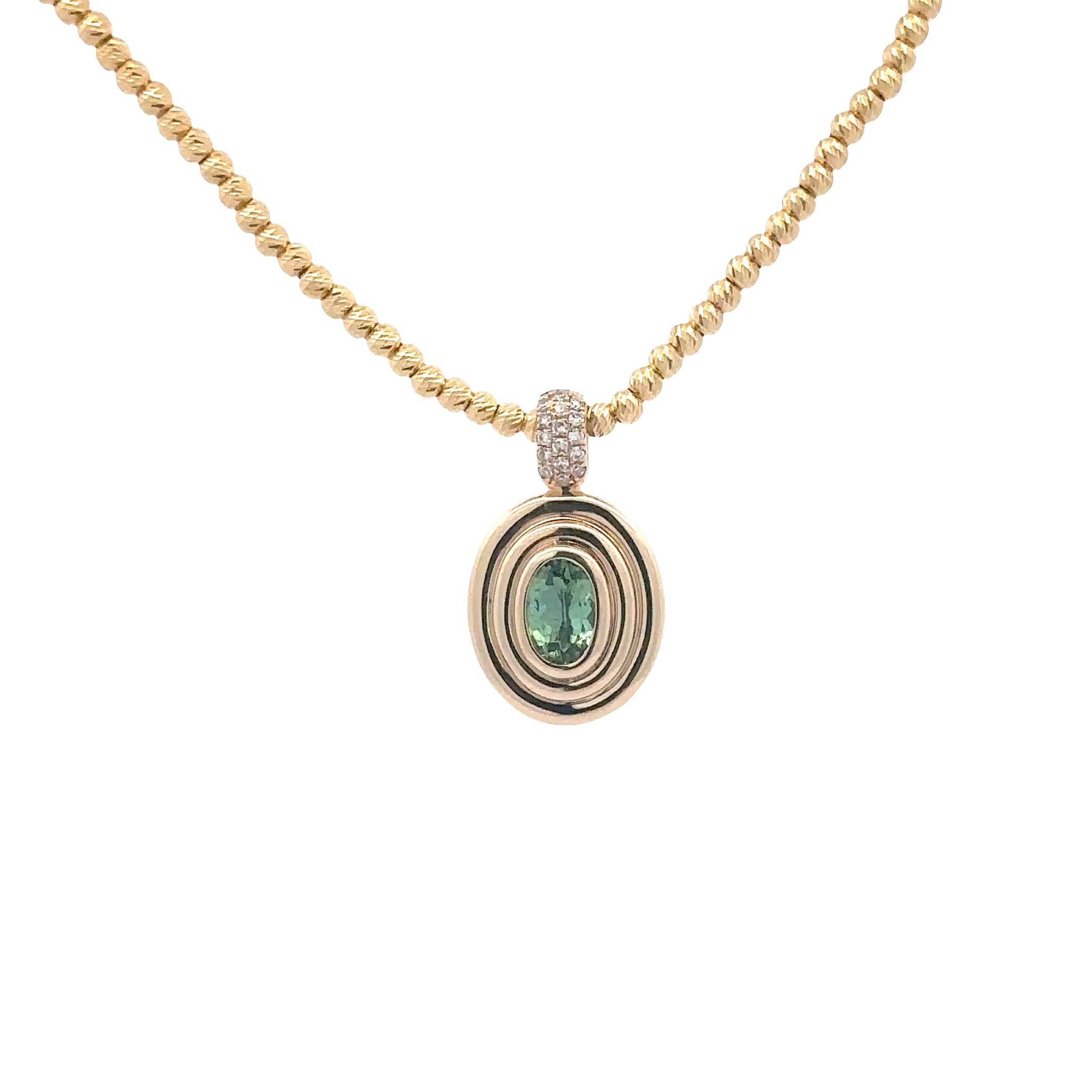 WD1824 14kt Gold Oval Pendant with Green Tourmaline and Pave Diamonds
