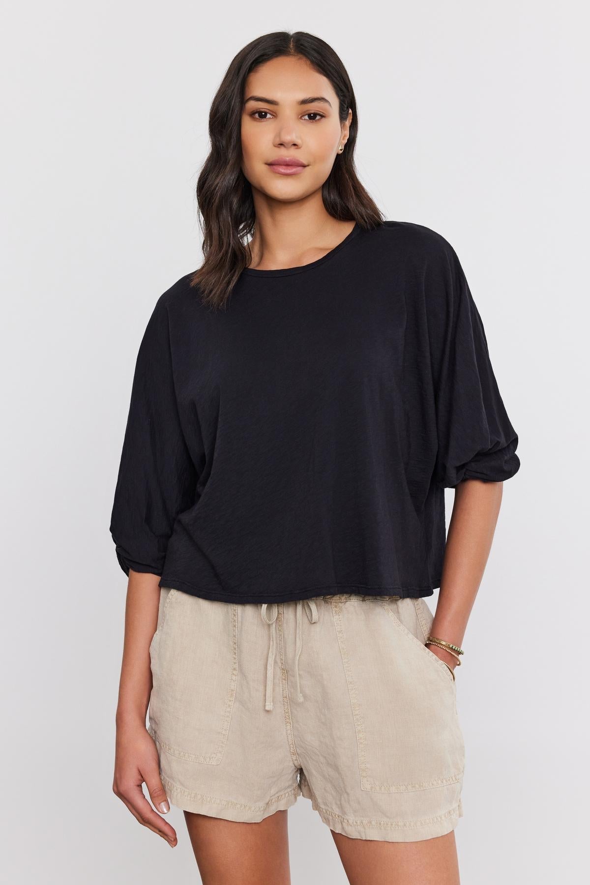 Faith06 velvet Knot Sleeve top