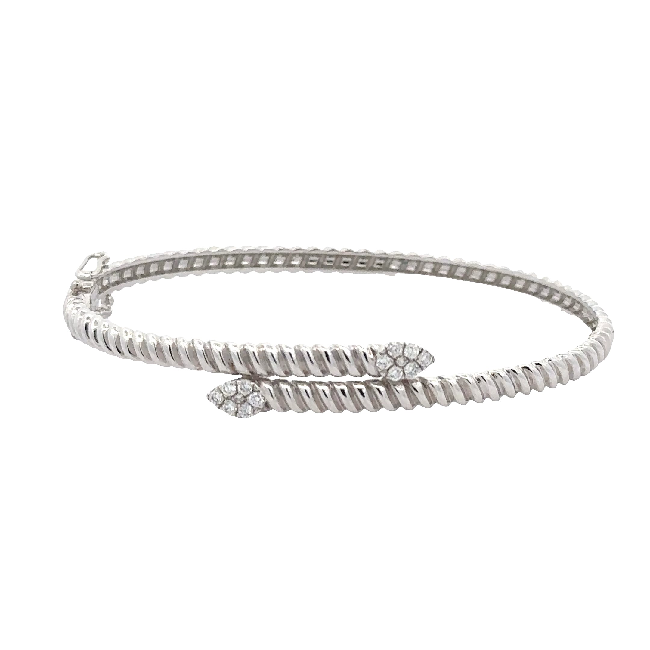 WD1882 14kt Gold Twist with Pave Diamond Open Bangle Bracelet