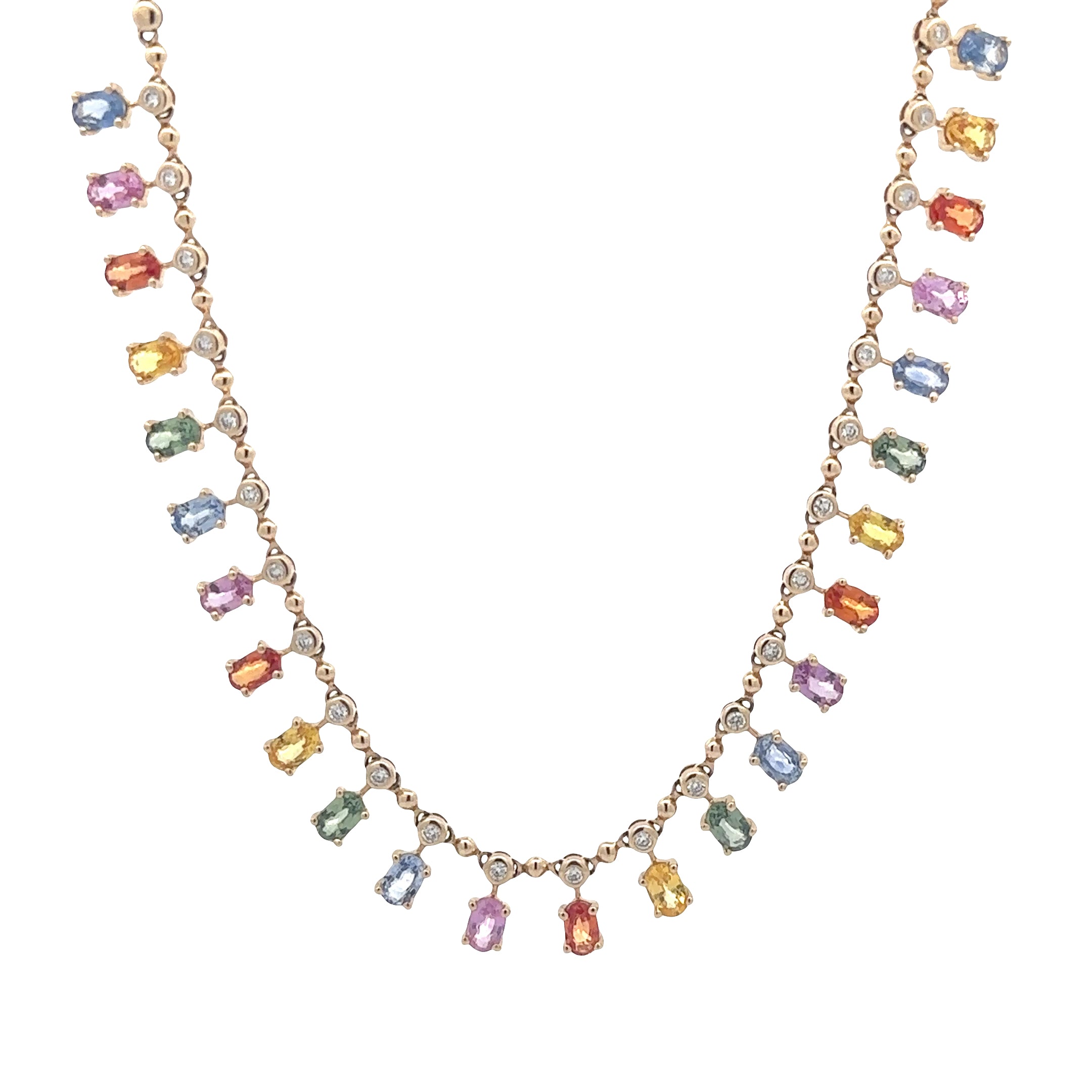 WD1851 14kt gold 25 stone multi colored sapphire neckless with Diamond Details