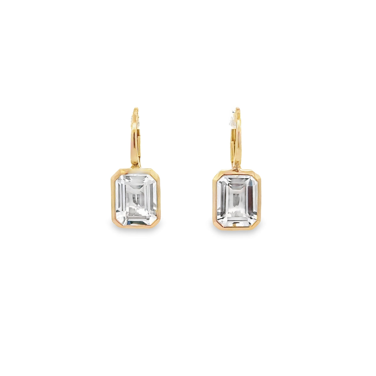 WD1350 14KT Gold Emerald Shaped White Topaz Earrings