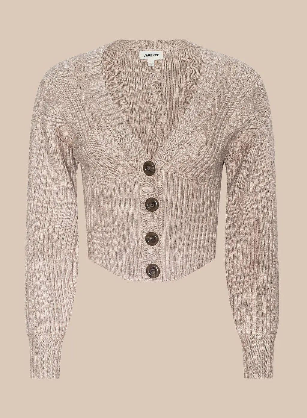 80281rksLc L'AGENCE Hail V Neck Cable Cardigaqn Sweater