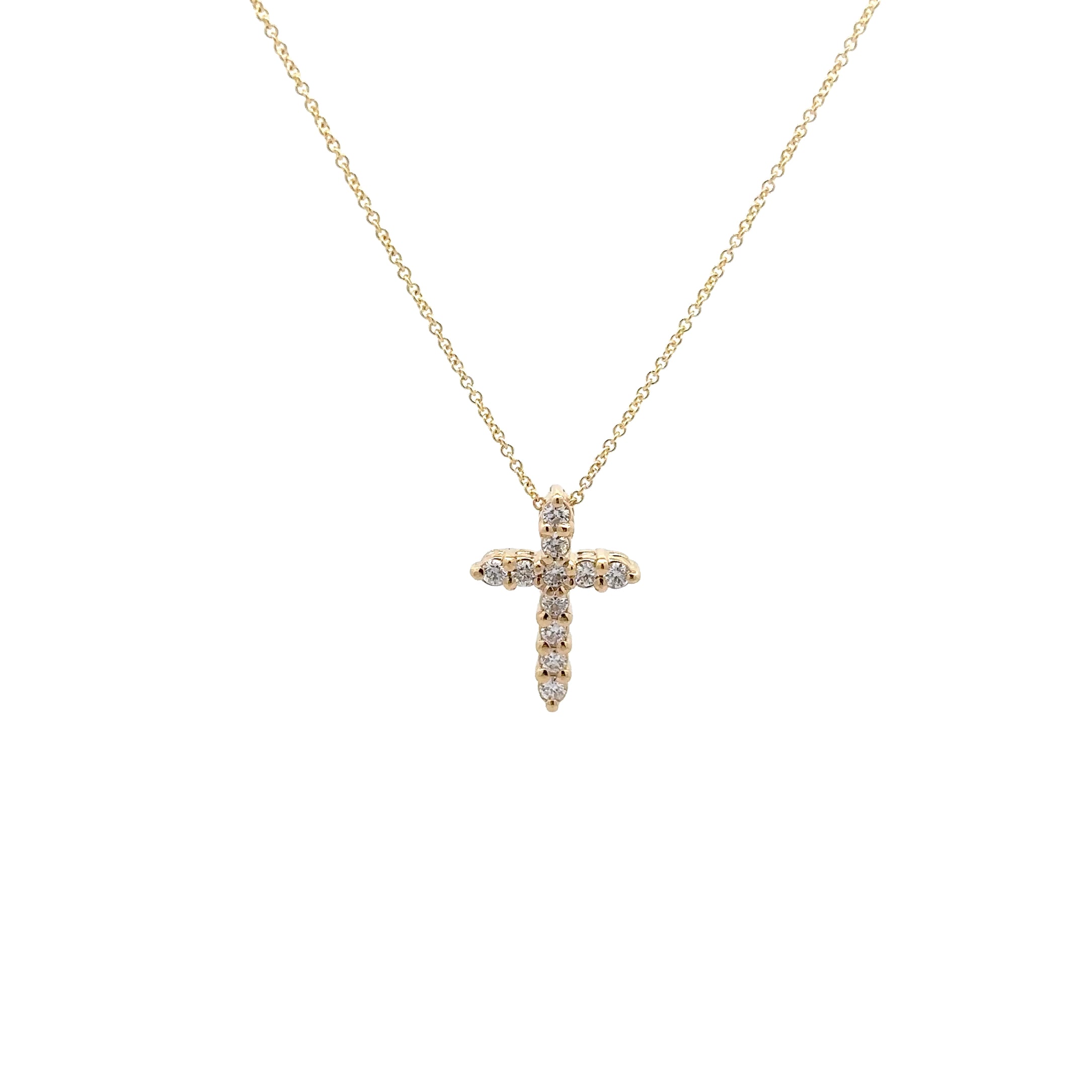 WD1734 14kt Gold Shared Prong Diamond Cross Necklace