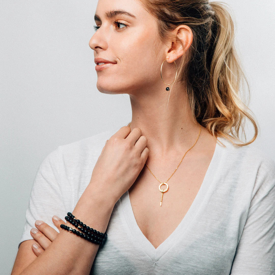 LG110 4mm goldfill beaded bracelet with facetwd black Onyx