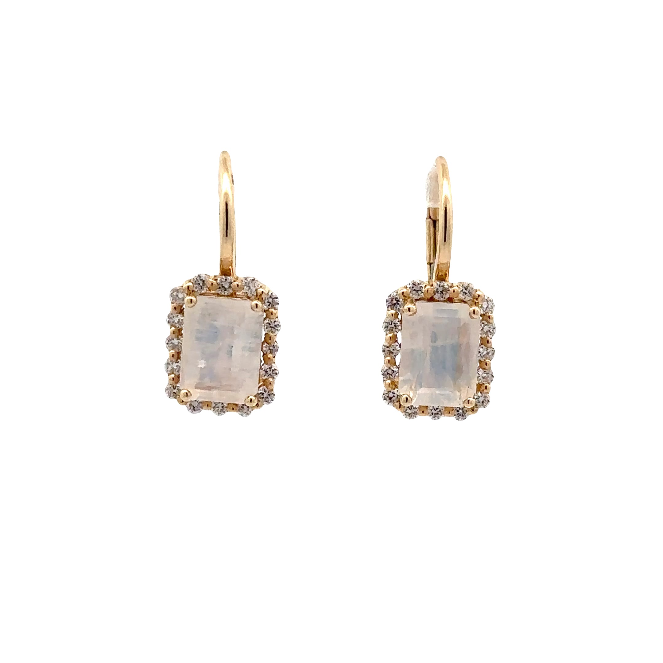 WD1813 14kt Gold Emerald Cut Moonstone with Diamond Halo o
