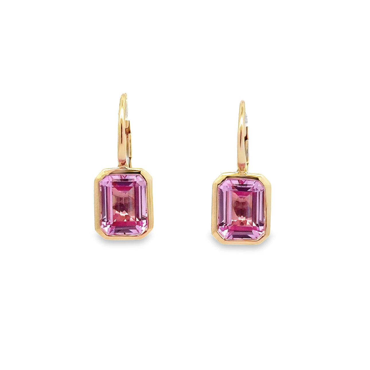 WD1348 14KT Gold Emerald Shaped Pink Zircon Earrings