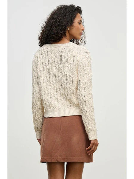 JOYCE07i Velvet Cable Knit V-Neck Sweater