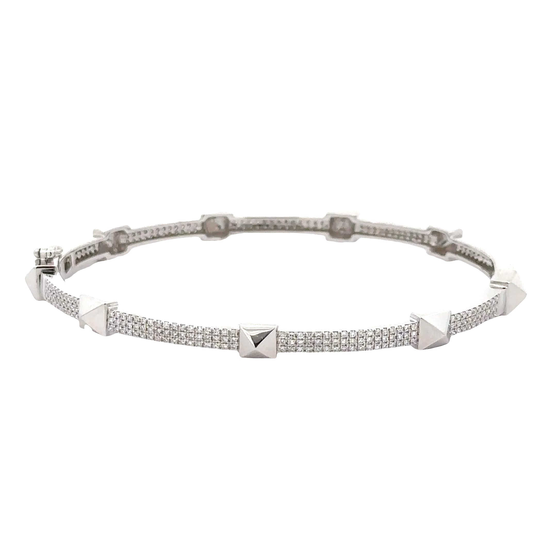 WD1895 14kt Gold Square Stud Pave Diamond Bangle