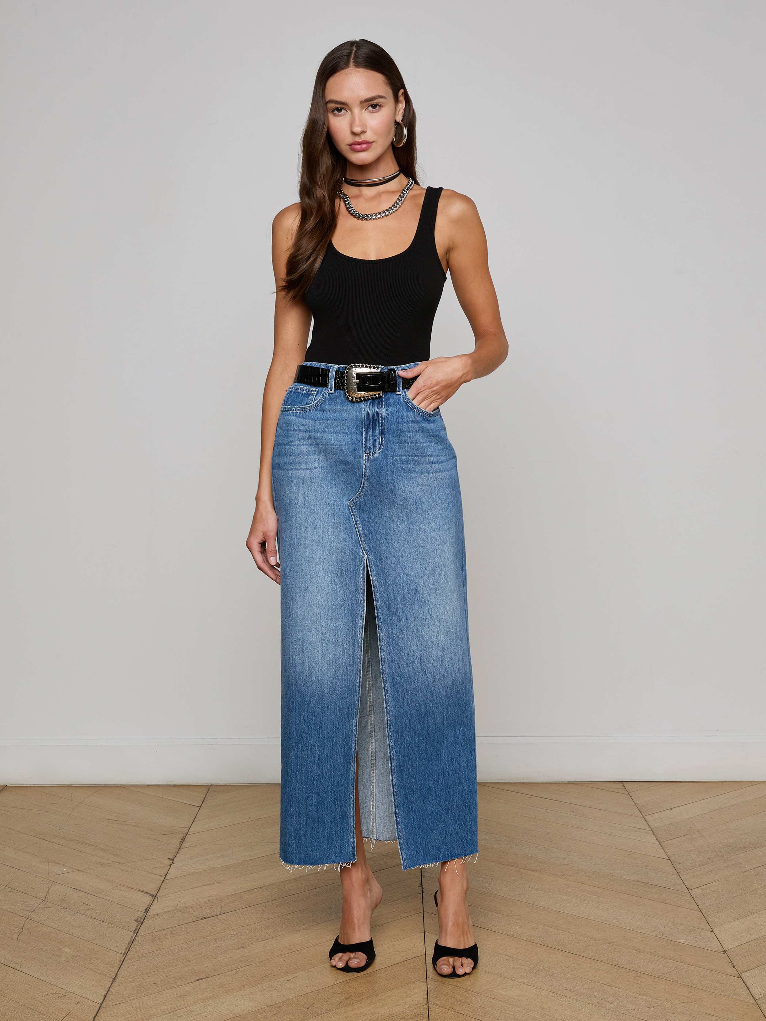 3448YRORw L'Agence Rysa Denim Skirt
