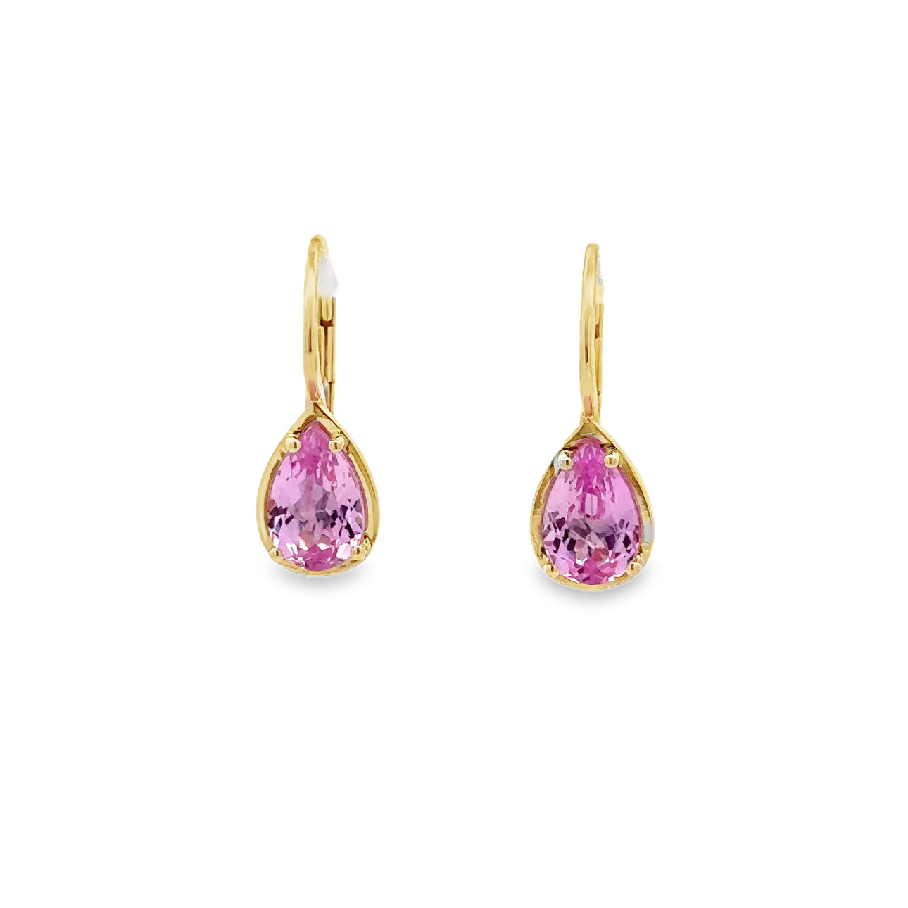 WD1673 14KT GOLD Pear Shaped Pink Zircon Drop Earrings