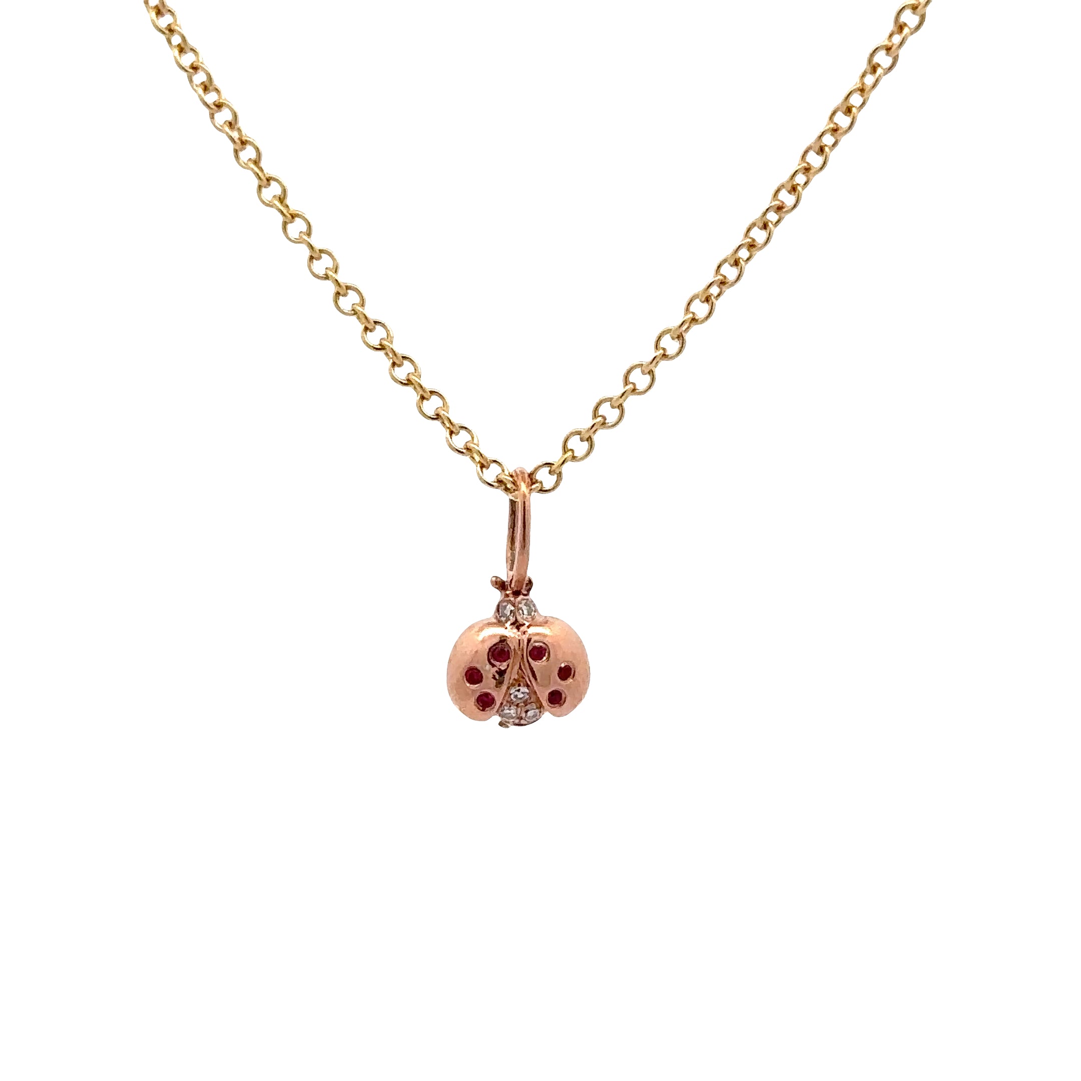 WD1920 14kt Gold Lady Bug Pendant with Ruby and Diamond Detail