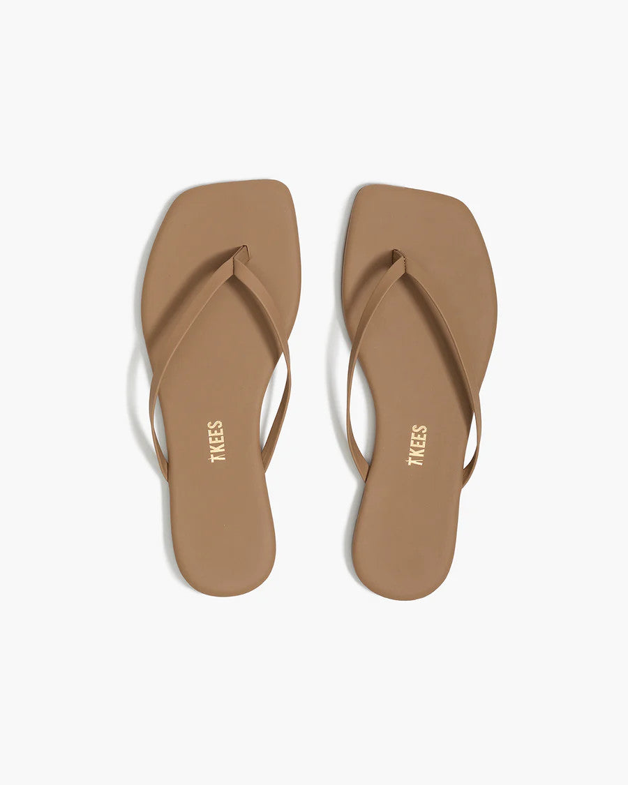 SQLIL-02ccb TKEES Square Toe Lily Leather Flip Flops