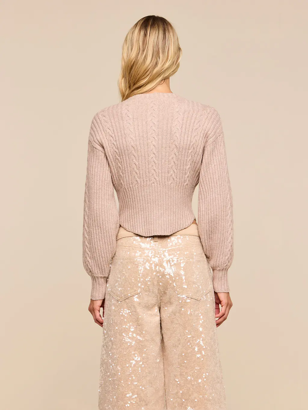 80281rksLc L'AGENCE Hail V Neck Cable Cardigaqn Sweater