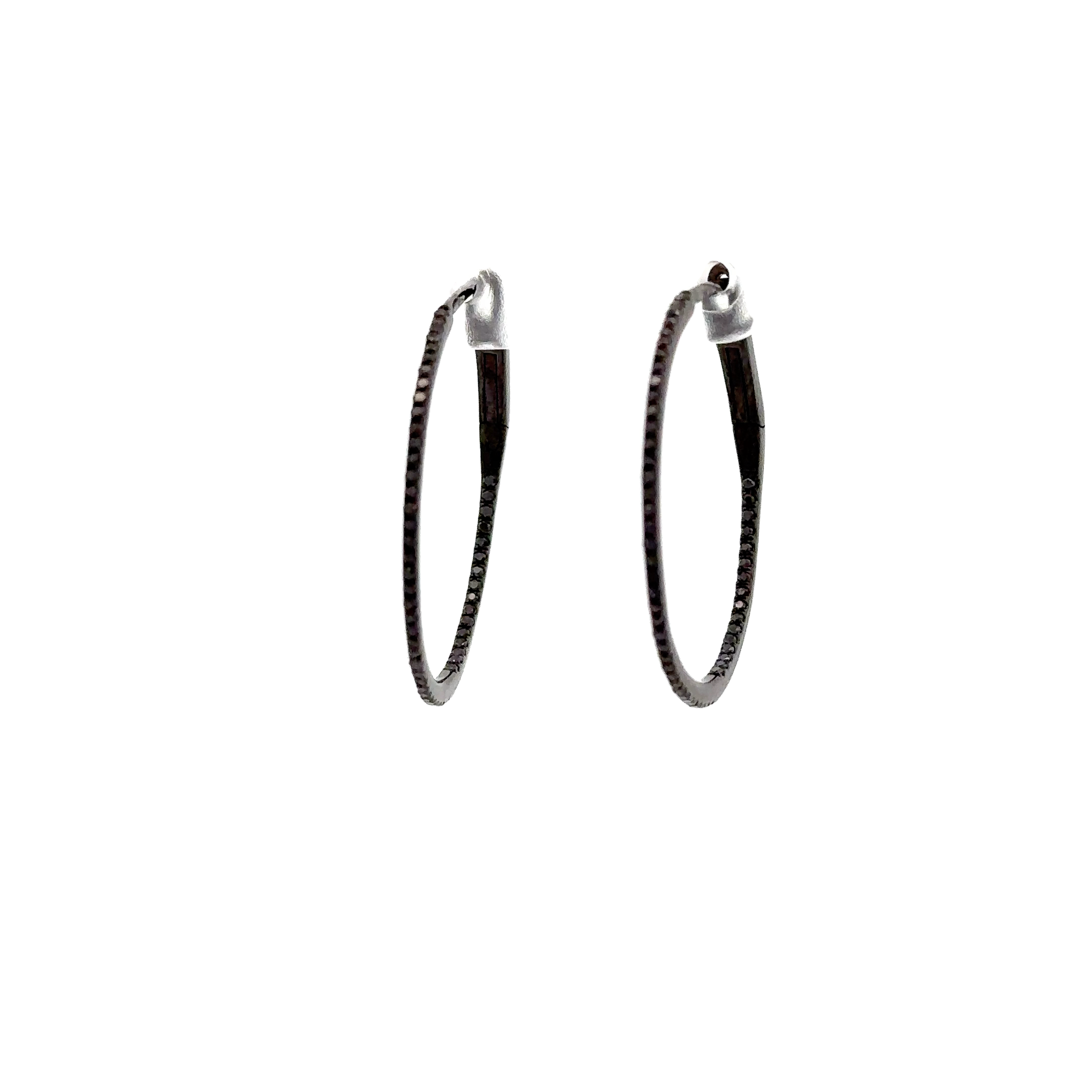 WD1695 14KT White Gold Black Rhodium Diamond Hoops