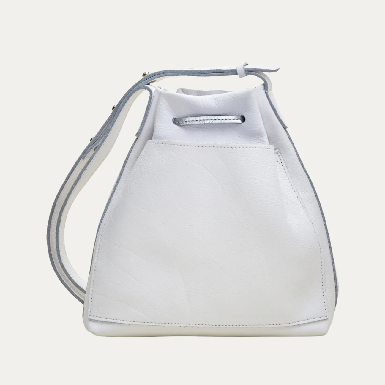 Mini Crossbody Tote | White Leather + Silver Hardware