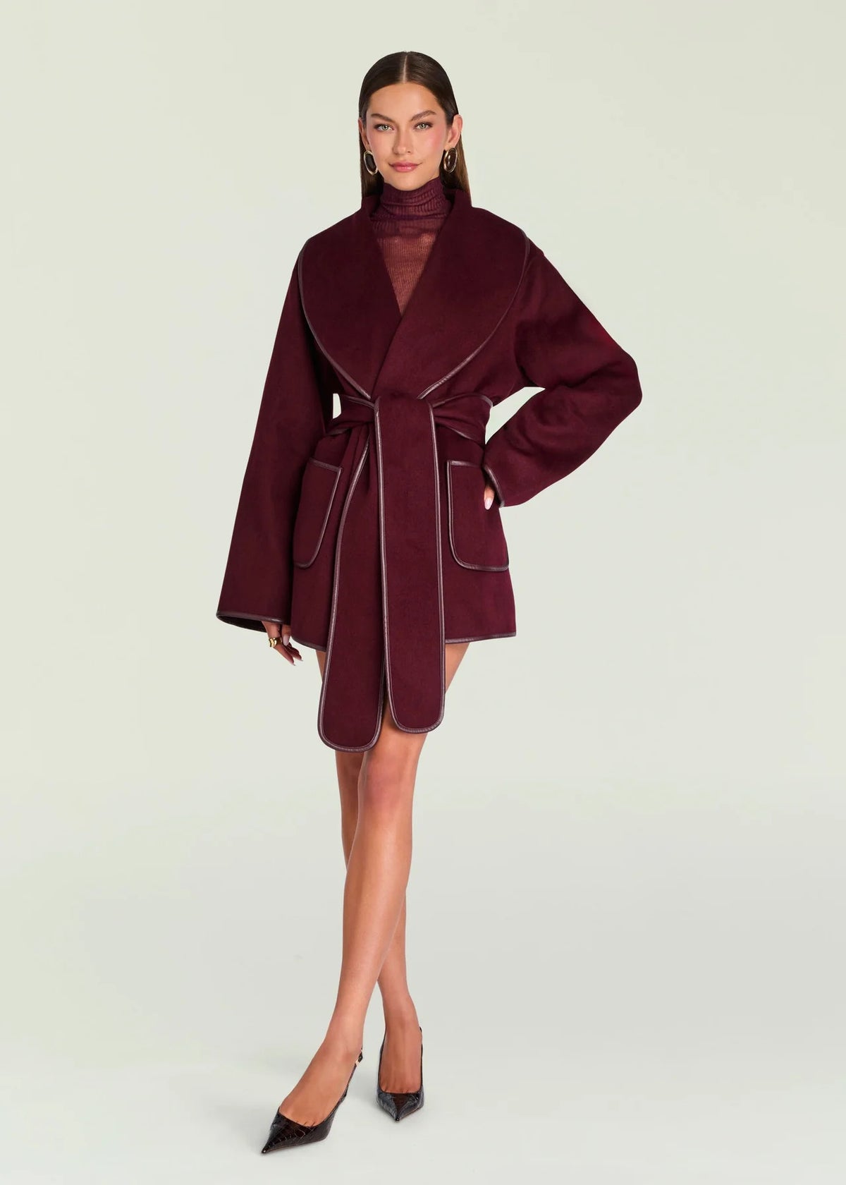 s-FW25-5188-19 Seroya The Dulcetta Wool Coat w Leather piping