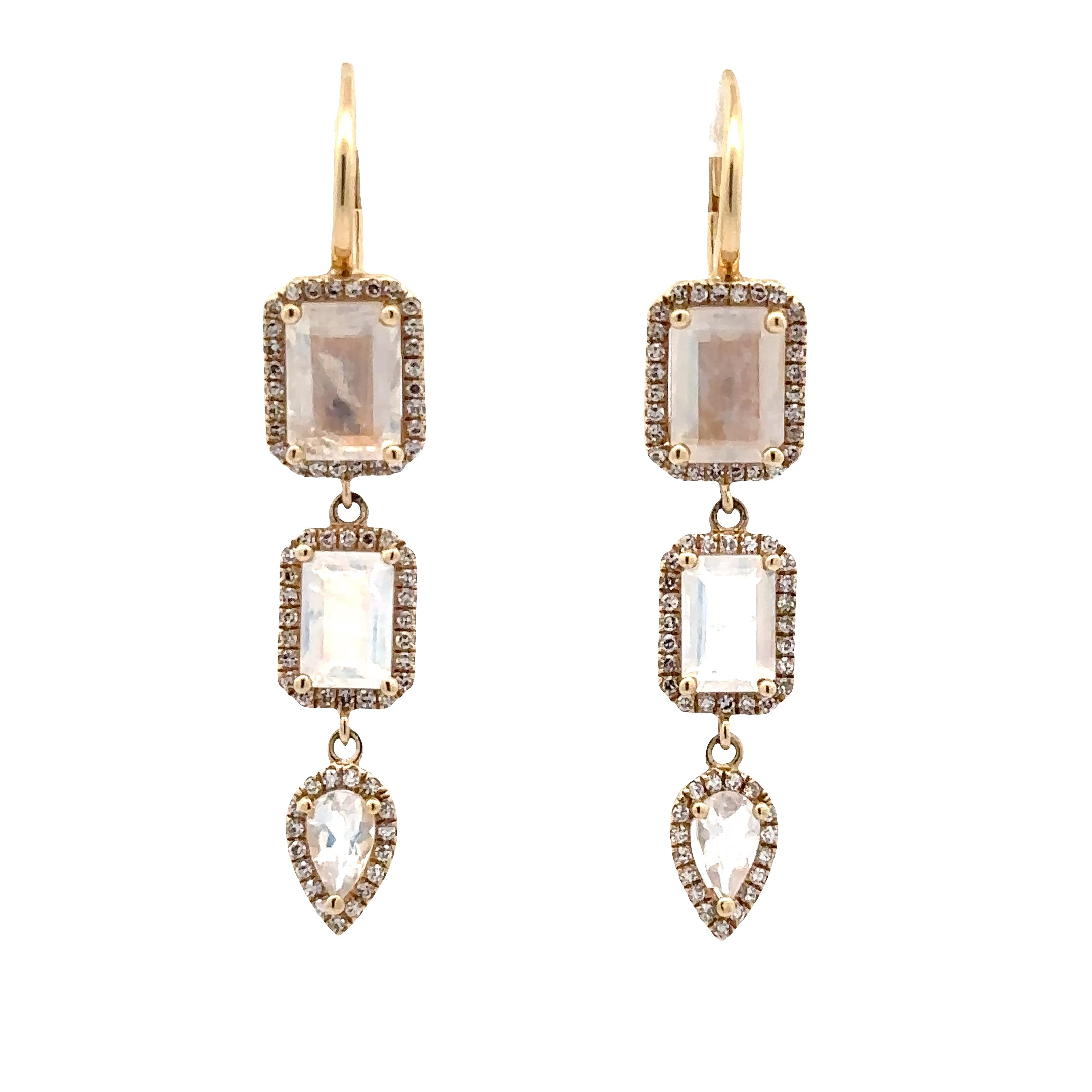 Wd1809 14kt Gold Multi-shaped Moonstone Earrings with Diamond Halos