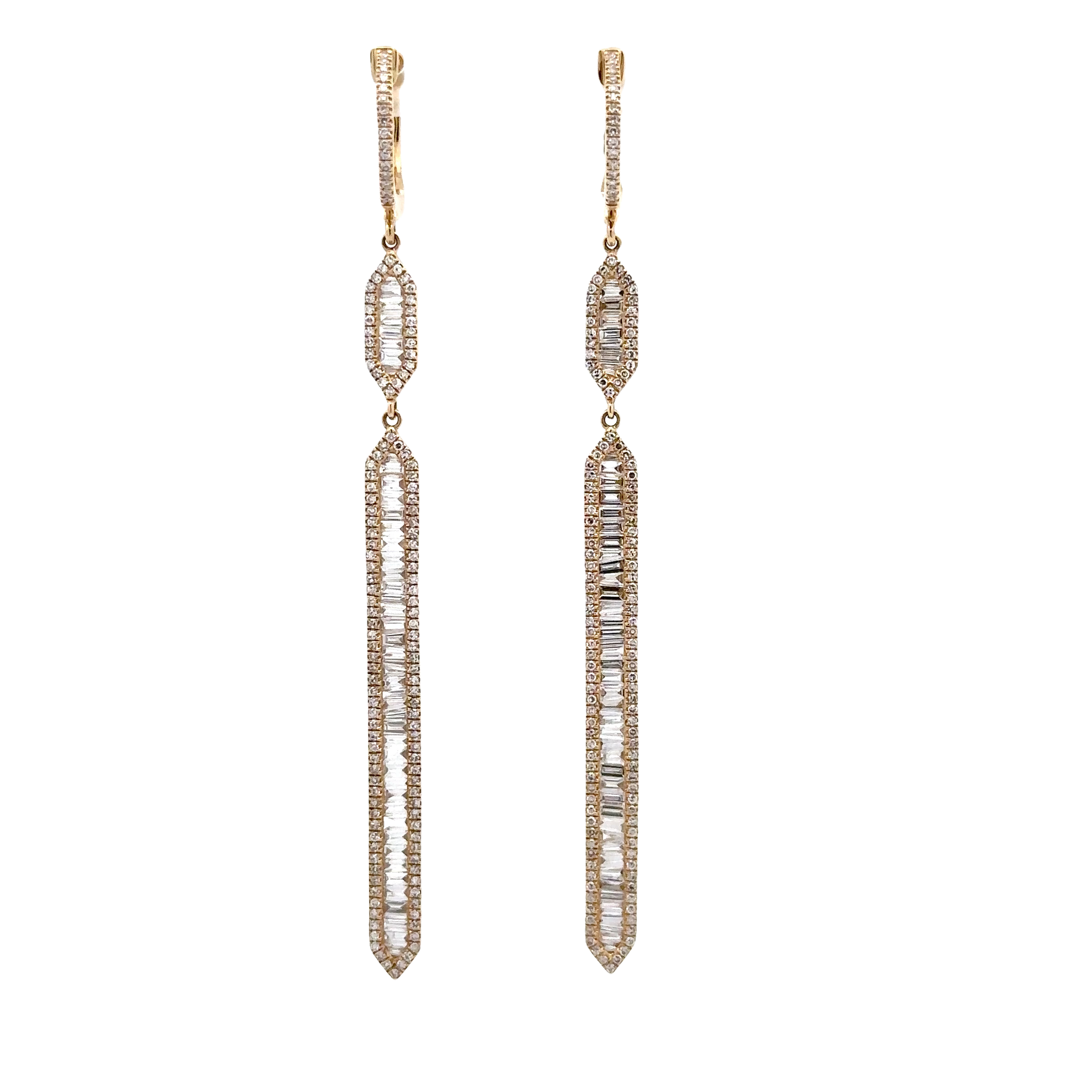 WD1702 14KT Gold and Diamond Baguette Drop Earrings