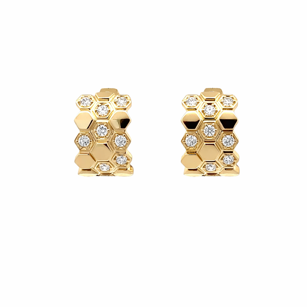 549323 14kt Yellow Gold Diamond Honeycomb Hoop Earrings