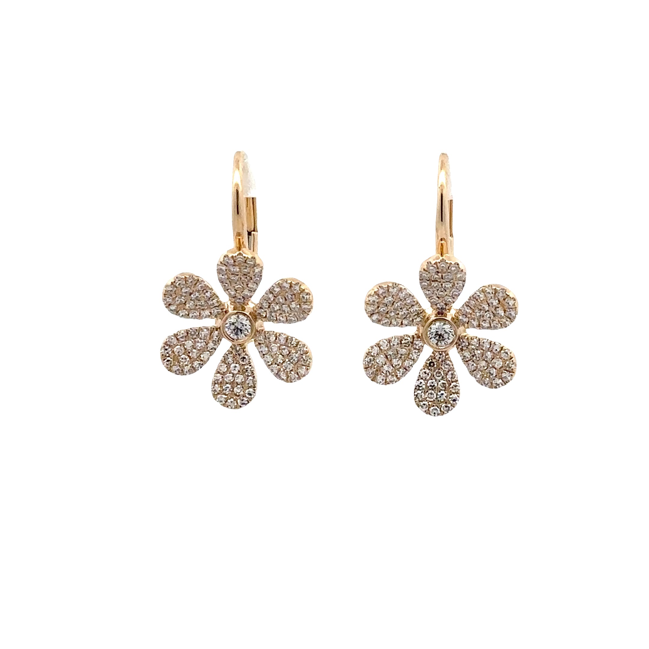 WD1815 14kt Gold Pave Diamond Daisy Leverback Earrings