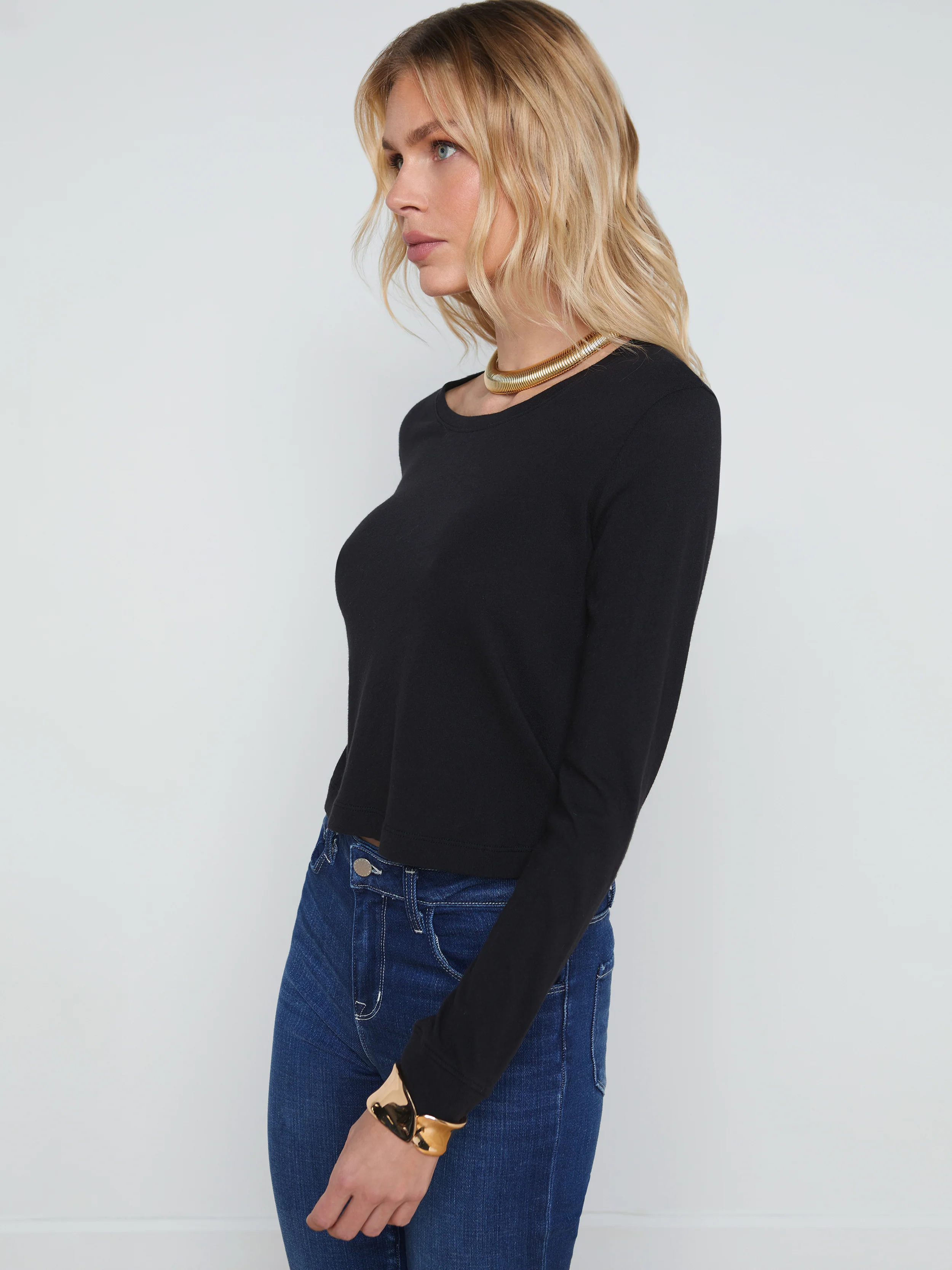 5769OCJb L'Agence Benny L/S Crop Crew Neck Tee